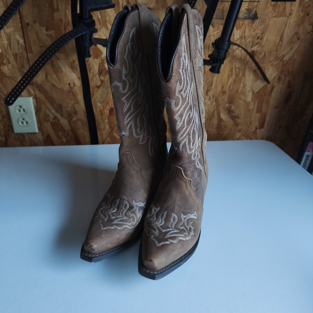 Rockin Country RC5000 Snip Toe Stitching Design Cowgirl Boots sz 6.5 Brown